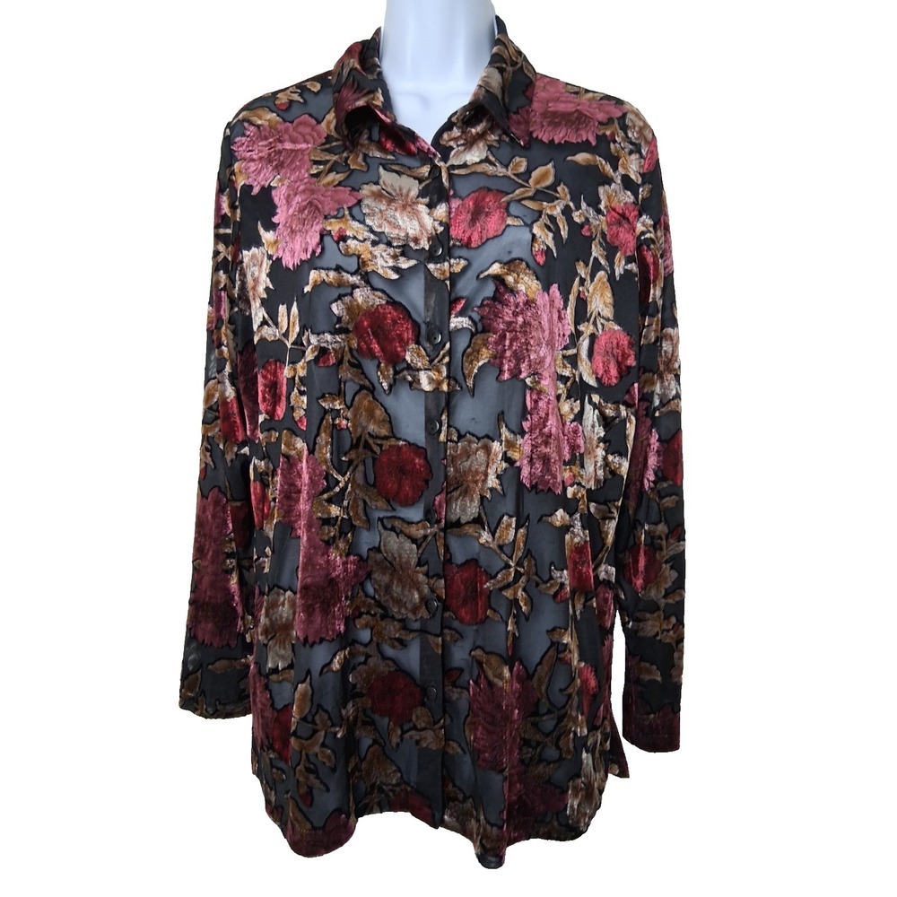 Y2K Vintage Floral Burnout‎ Tunic Blouse Size Medium Whimsigoth Fairy Grunge